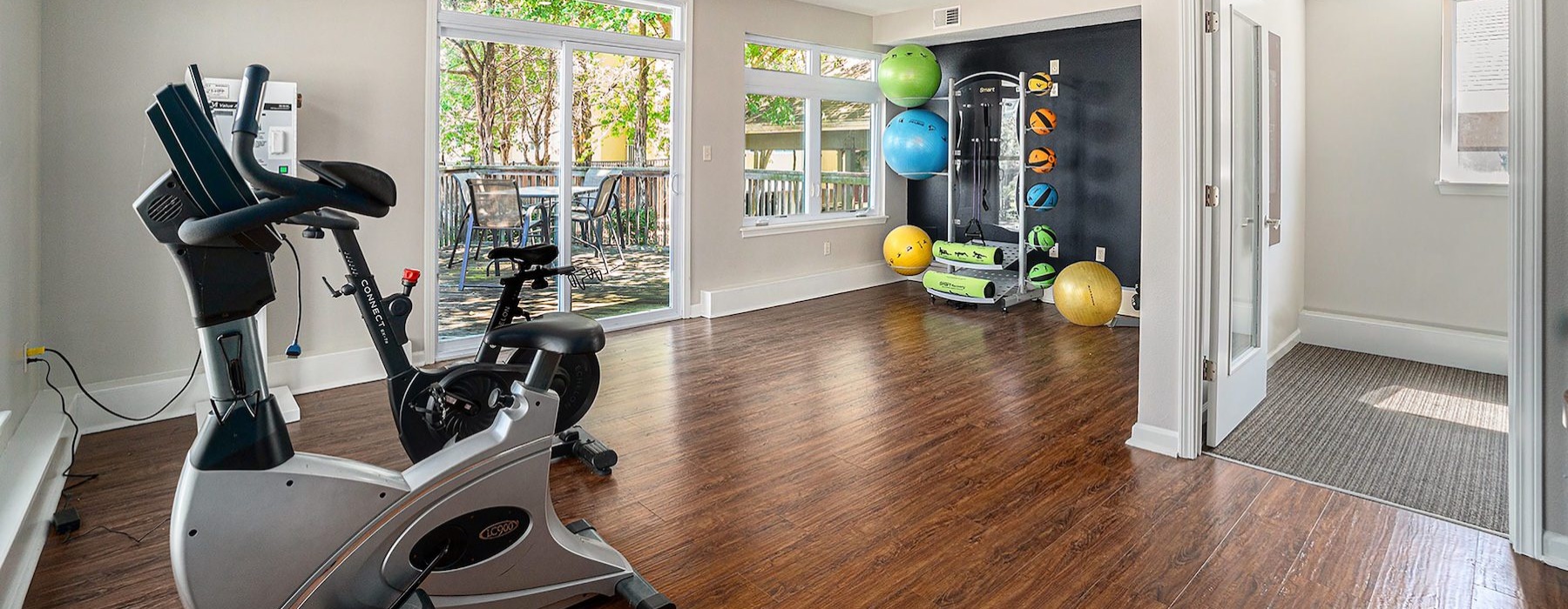 a gym with exercise equipment