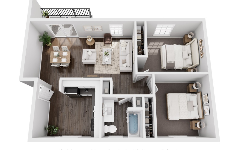 2 Bedroom 1 Bathroom - 1 bedroom floorplan layout with 1 bathroom and 1000 square feet